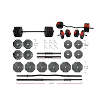Tanspor 90 KG Halter Full Kısa + Uzun Düz (150 cm) + Z Bar (120 cm)  Set-KIRMIZI