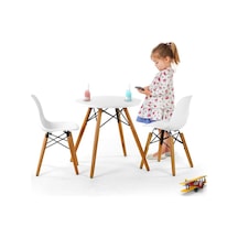 Seduna Eames Child 2X1 Sandalye Masa Takım | Natural Ahşap Ayaklı-Beyaz