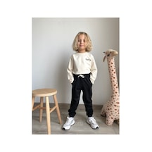 Heyadventure Erkek / Kız Çocuk Cepli Jogger Eşofman Altı Paçası Lastikli Siyah Siyah