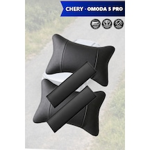 Chery Omoda 5 Pro Uyumlu Deri Yastık Lüks Deri Kemer Koruyucu Siyah Set