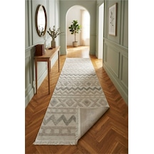 Leiva Home Monaco 0038 Krem Gri Bohem Sisal Bukle Yumuşak Özel Kesim Salon Koridor Mutfak Yolluk Saçaklı Halı 0038-krem/bej/gri