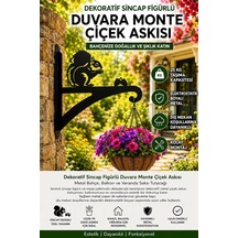 Dekoratif Sincap Figürlü Duvara Monte Çiçek Askısı Lazer Kesim Metal Bahçe Balkon Saksı Askılığı