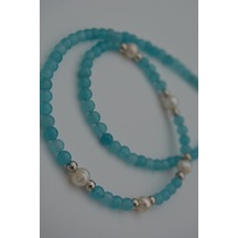 Stoneage Jade Ve Incili Kadın Doğal Taş Kolye Gri