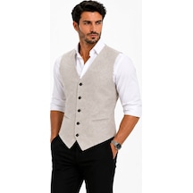 Mentor Regalo Erkek Yelek V Yaka Bej Melanj 50302