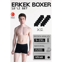 Mercan 12'li Erkek Siyah Boxer - Gün Boyu Nefes Alan Kumaş, Esneklik