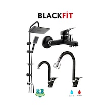 Siyah Tepe Duş Seti Yağmurlama Duş Robotu Çift Su Girişli Banyo Lavabo Bataryası Mutfak Çeşmesi Siyah