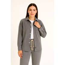 Kadın Kadife Oversize Takım - Gömlek Ve Pantolon İkili Set Füme Corduroy Şıklığı, Rahat Ve Zarif Duruş Yumuşak Dokulu Kadife Kumaş, Düğmeli Gömlek Üst Ve Lastikli Pantolon Alt Parça İle Gün Boyu Konfor- Füme Çok Renkli