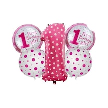 Folyo Balon 1 Yaş Kız Balon Seti 5 Li Pembe Pembe