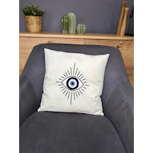 Göz Motifli Punch İşlemeli Kırlent Kılıfı Tekli