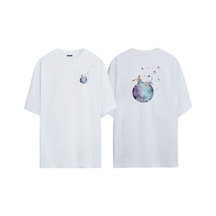 Thewert Unisex Küçük Prens Suluboya Ön Arka Baskılı Beyaz Oversize T-shirt
