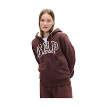 Gap Relaxed Gap Logo Sherpa Astarlı Fermuarlı Sweatshirt - 804073-11340 Kahverengi