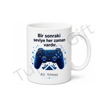 Konsol Oyuncusu Temalı Baskılı Kupa Bardak Hediye Gamer Özel Tasarım Mug Beyaz / Çok Renkli