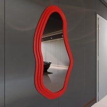 50x88 Cm Modern Dalgalı Duvar Aynası Mdf Kırmızı Çerçeve İrregular Dekoratif Ayna, Salon Yatak Odası Hol Ayna Altın