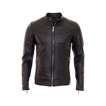 Oliggopol Erkek Siyah İç Cepli Slim Fit Spor Deri Ceket Dm Siyah