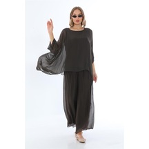 Bohem Stil İtalyan Yarasa Kol İpek Bluz & Pantolon Takım-8767 Kahverengi Bohem Stil İtalyan Yarasa Kol İpek Bluz & Pantolon Takım-8767 Kahverengi