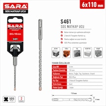 Sara S461 Sds Plus Matkap Ucu 6 X 110 Mm, 2 Kesicili Tungsten Karbür Uçlu