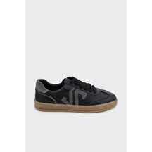 Derinet Hakiki Deri Comfort Taban Kadın Sneaker Siyah Siyah