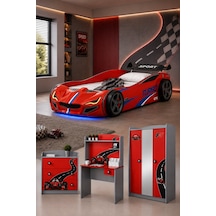 Formula Genç Odası, 3 Kapılı Dolap, Turbo Gtı Arabalı Yatak, Masa, Şifonyer - Kırmızı
