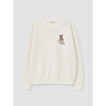 LC Waikiki Lcw Kids Ekru Baskılı Kız Çocuk Kalın Sweatshirt