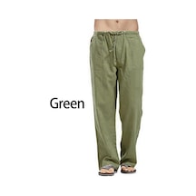Erkek Nature Pamuk Keten Pantolon Yaz Pantolon 5xl Rahat Erkek Düz Elastik Bel Düz Bol Pantolon Yeşil