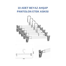 Pantolon Etek Askısı Ahşap Lamine Beyaz A Kalite Mandallı Askı 10 Adet Diğer
