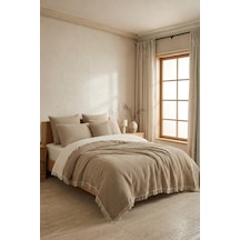 Natura Soft Ekru 4 Kat Müslin Çift Kişilik Yatak Örtüsü 220x230 Cm %100 Pamuk Çok Amaçlı Koltuk Örtüsü Ve Tv Battaniyesi Bej