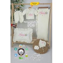 Gros Shop Müslin Yeni Doğan 4katlı Organik %100pamuk Kişiye Özgü Nakışlı Hastane Çıkış Seti Nota Model Ekru