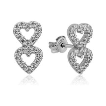 Gümüş İki Kalp Çivili Küpe