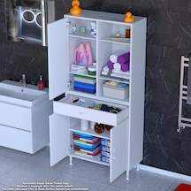 Modilayn Afra 75x173x32,5 Cm 1 Çekmece 3 Kapak 5 Raf 8 Bölme Çok Amaçlı Banyo & Mutfak Dolabı Beyaz