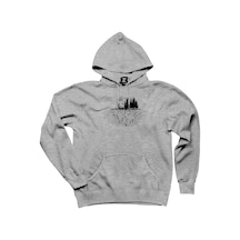 Moon Mountain Landscape Gri Kapşonlu Sweatshirt Hoodie Gri