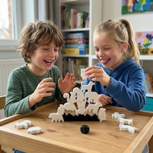 Montessori Hayvan Figürlü Denge Oyunu - Eğitici Zeka Geliştirici Tetris Blokları - Beyaz - 12 Parça