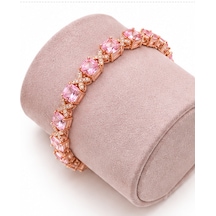 Pembe Zirkon Taşlı Kelebek Detaylı Kadın Bileklik- Rose Gold Şık Tasarım Altın - Pembe