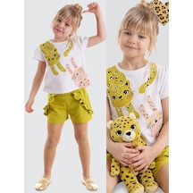 Muzip Kediler Fırfırlı Kız Çocuk Yazlık T-shirt Şort Takım