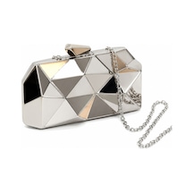Aylesh Facet Gümüş Geometrik Zincir Askılı Abiye Clutch Çanta Gümüş Gümüş