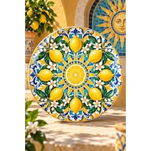 Dekoratif Duvar Tabağı Limonlu Akdeniz Desenleri Dekorlu Seramik Tabak Mor