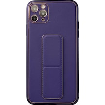 Newface Apple iPhone Uyumlu 11 Pro Max Kılıf Coco Deri Standlı Kapak - Mor Diğer