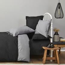 Karaca Home Basic Siyah Koyu Gri %100 Pamuk Çift Taraflı Çift Kişilik Nevresim Takımı Gri