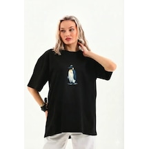 Sırt Baskılı Kadın Günlük Stil Siyah - Survivor Penguin Temalı, F