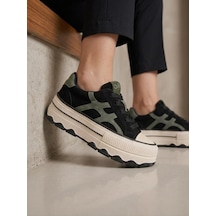 Guja 26k366 Kadın Hakiki Deri Bağcıklı Kalın Taban Sneaker Ayakkabı Siyah