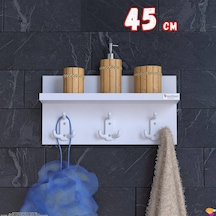 Modilayn Kedi Serisi 3 Lü Banyo Askısı Seti: 41,4x18 Cm, 9 Kancalı Raflı Düzenleyici, Yer Tasarrufu Beyaz