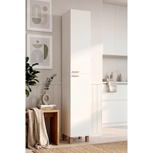 Robin Home Porto 2 Kapaklı 8 Raflı Ahşap Ayaklı Çok Amaçlı Mutfak Kiler Erzak Boy Dolabı Beyaz