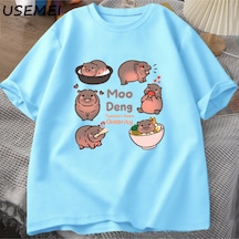 Flood Of Style Tayland Yılında Moo Deng Bouncy Domuz Bebek Hippo Khao Kheow Açık Hayvanat Bahçesi T-shirt Ko Mavi