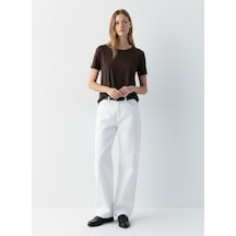 Ltb Bisiklet Yaka Relaxed Fit Kahverengi T-shırt Pembe