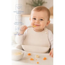 Babyjem Mini Silikon Mama Önlüğü Ekru