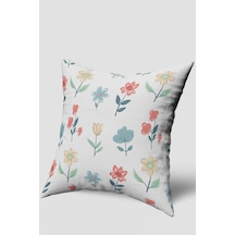 Mavi Yeşil Çiçek Desenli Kırlent Kılıfı Krem