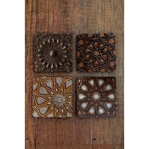 Doğal Taş Bardak Altlığı 4'lü Set - 10x10x1cm Geometrik Desenler - Stone Coasters Çok Renkli