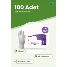 Lateks Pudralı Muayene Eldiveni L 100 Adet Tek Kullanımlık Hijyen