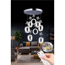 LumiaLighting Aurea Model 8'li Gümüş Kumandalı 3 Renk Modu Ledli Kristal Taşlı Modern Salon Mutfak Oturma Odası Led Avize