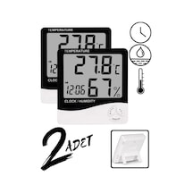 2 Adet Dijital Termometre Sıcaklık Ve Nem Ölçer Masa Saati Alarm