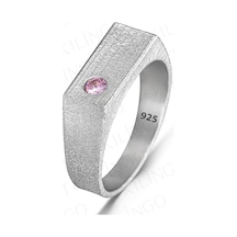 Takılingo 925 Ayar Gümüş Pembe Zirkon Taşlı Sade Erkek Yüzük Gümüş